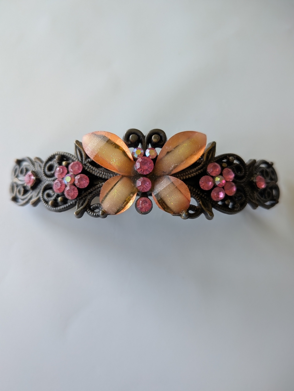 Vintage Lucite Floral Butterfly Hair Barrette